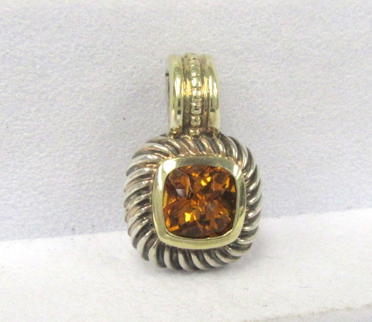 Vintage David Yurman Fluted Albion Sterling Silver 14k Citrine Enhancer Pendant