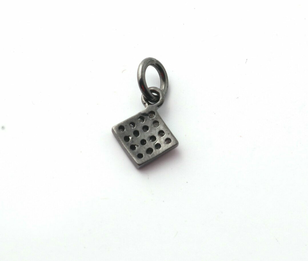 Pave Diamond Cushion Charm Pendant 925 Sterling Silver Additional Finding Supply