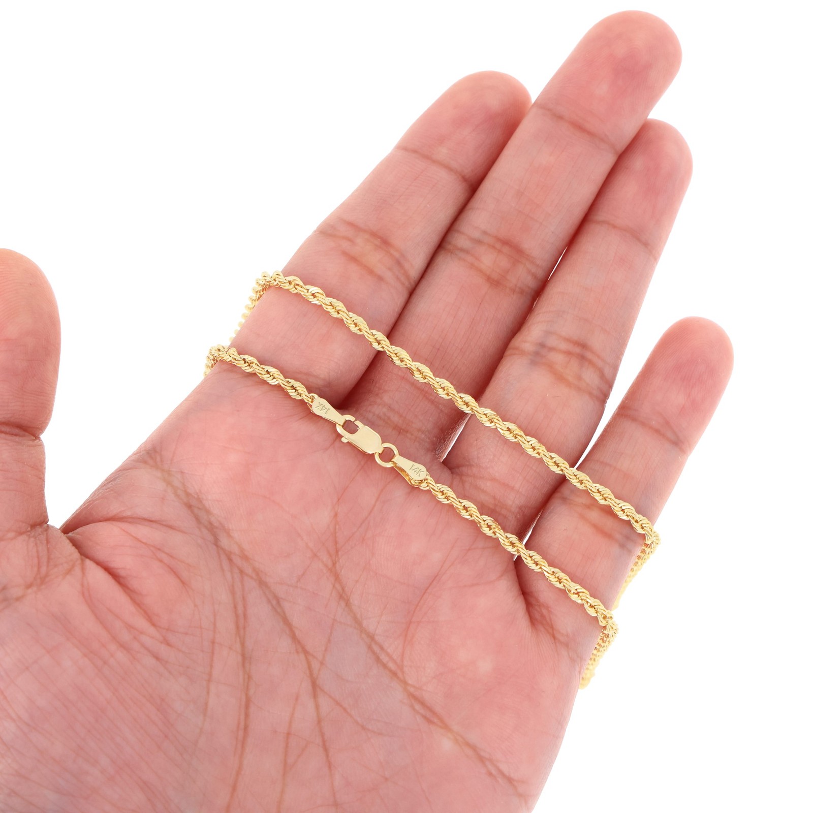 14K Yellow Gold 2mm Italian Diamond Cut Rope Chain Necklace Mens Women 16″- 30″