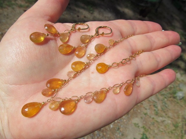 Sri Lanka Golden SAPPHIRE faceted briolette beads 14k Gold Filled Necklace set
