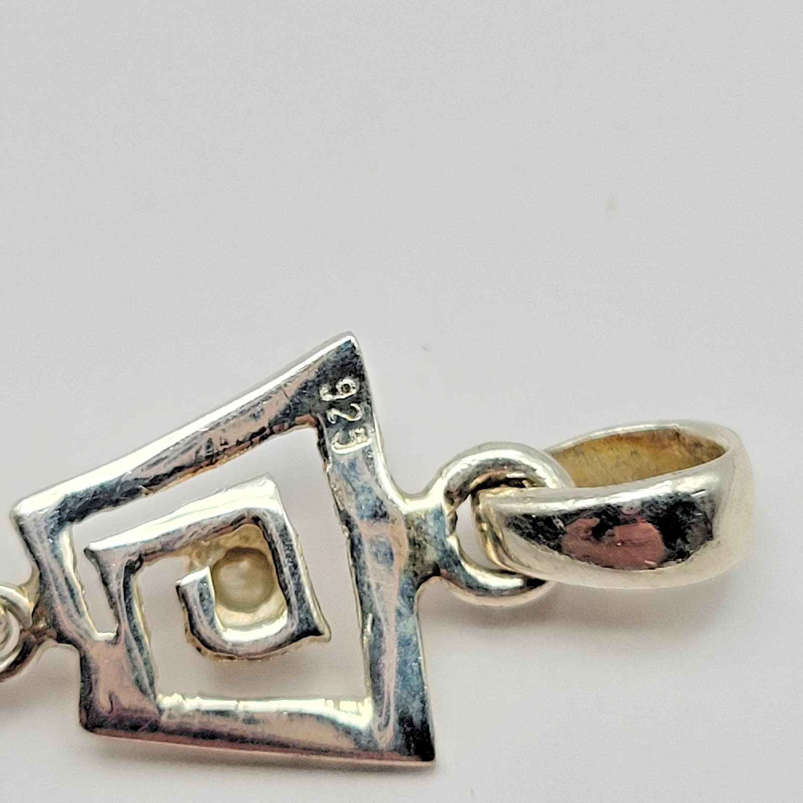 Sterling Silver Geometric Swirl Pearl Pendant ~ 2.25″