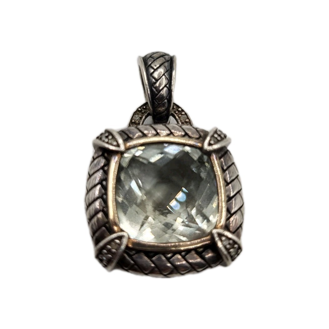 TOWN & COUNTRY T&C Faceted Aquamarine Detailed 14k & Sterling Pendant Enhancer