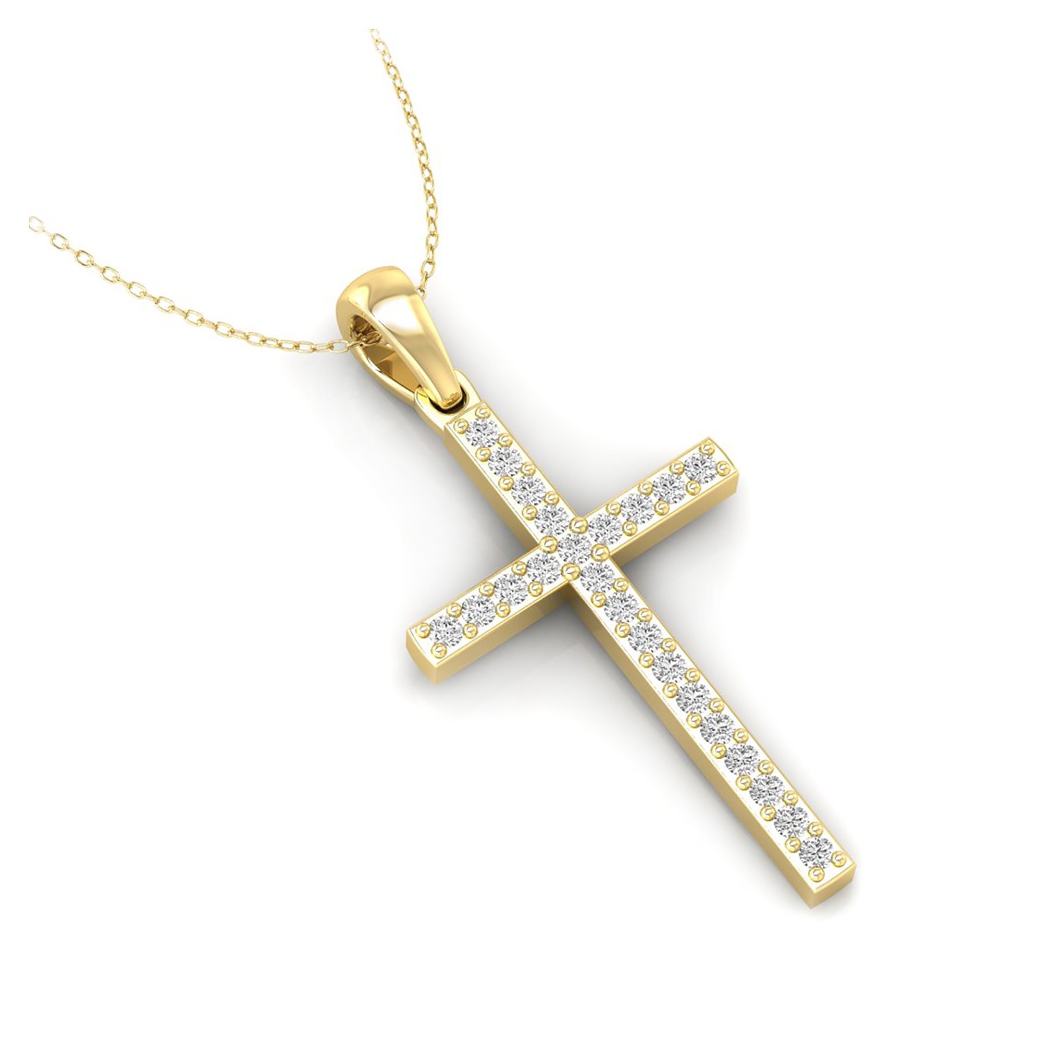 Round Cut Lab Grown Diamond 14K Gold Minimalist Cross Fine Pendant For Gift
