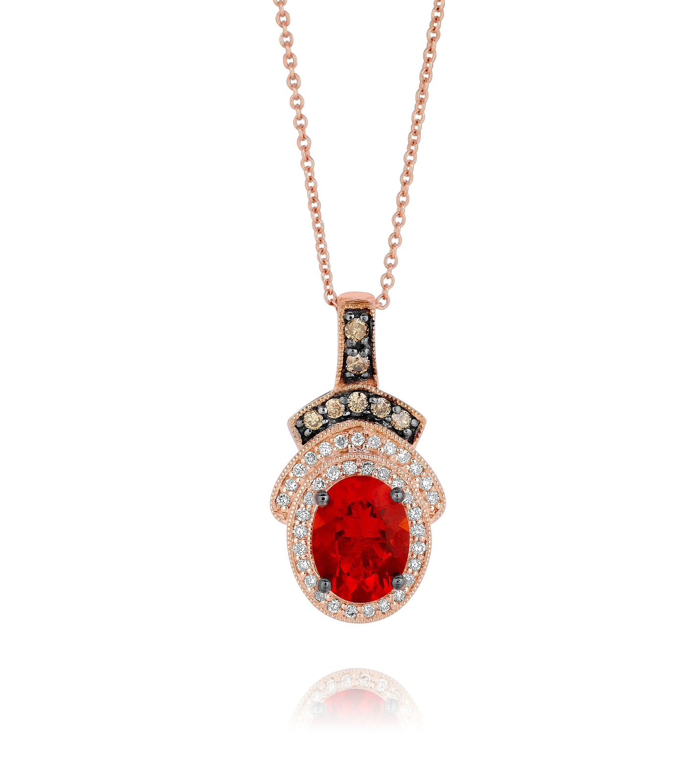 LeVian 14K Rose Gold 1.22 cts Fire Opal Chocolate Diamond Pendant 18″ Necklace