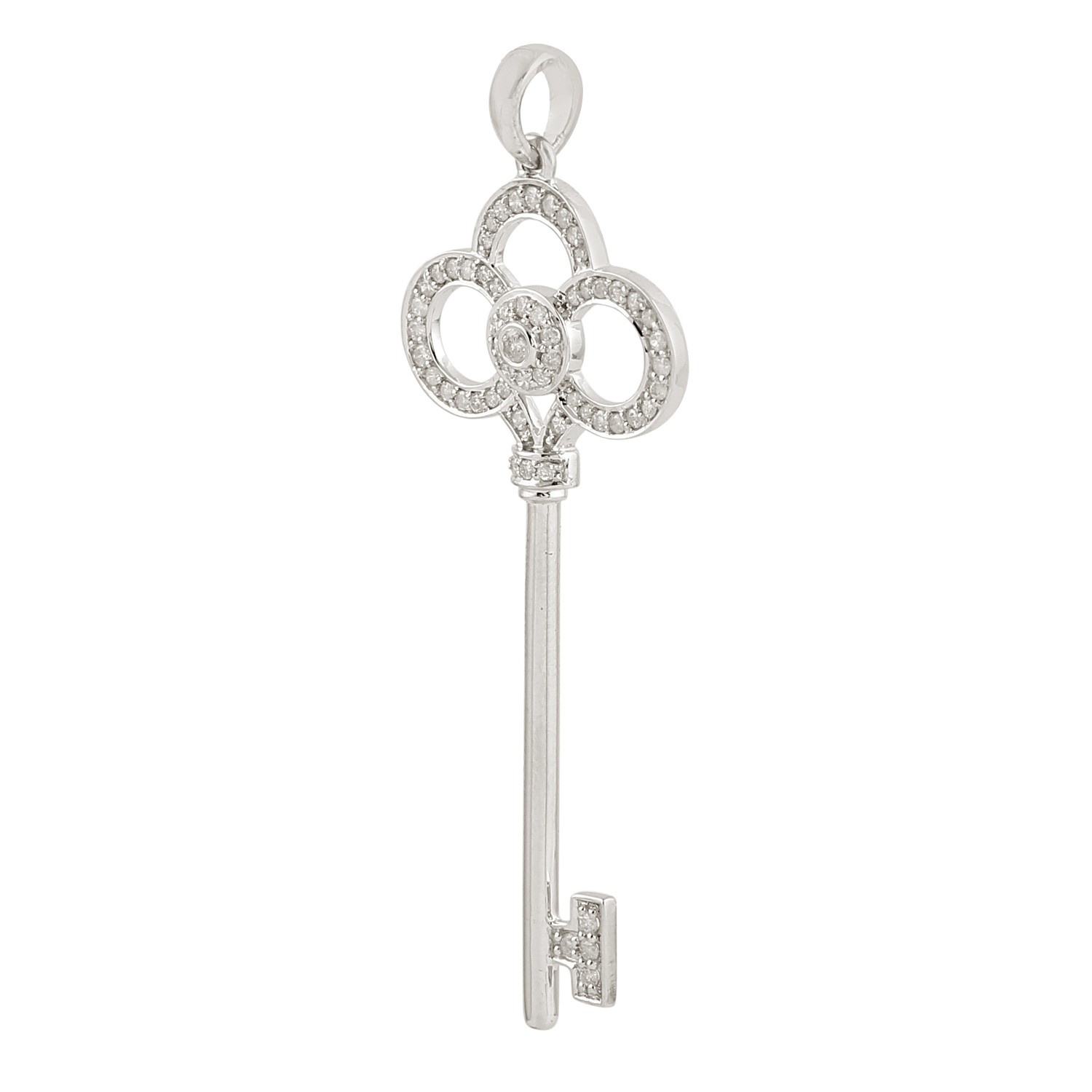Natural Diamond Key Pendant 18k White Gold Handmade Vintage Jewelry For Women