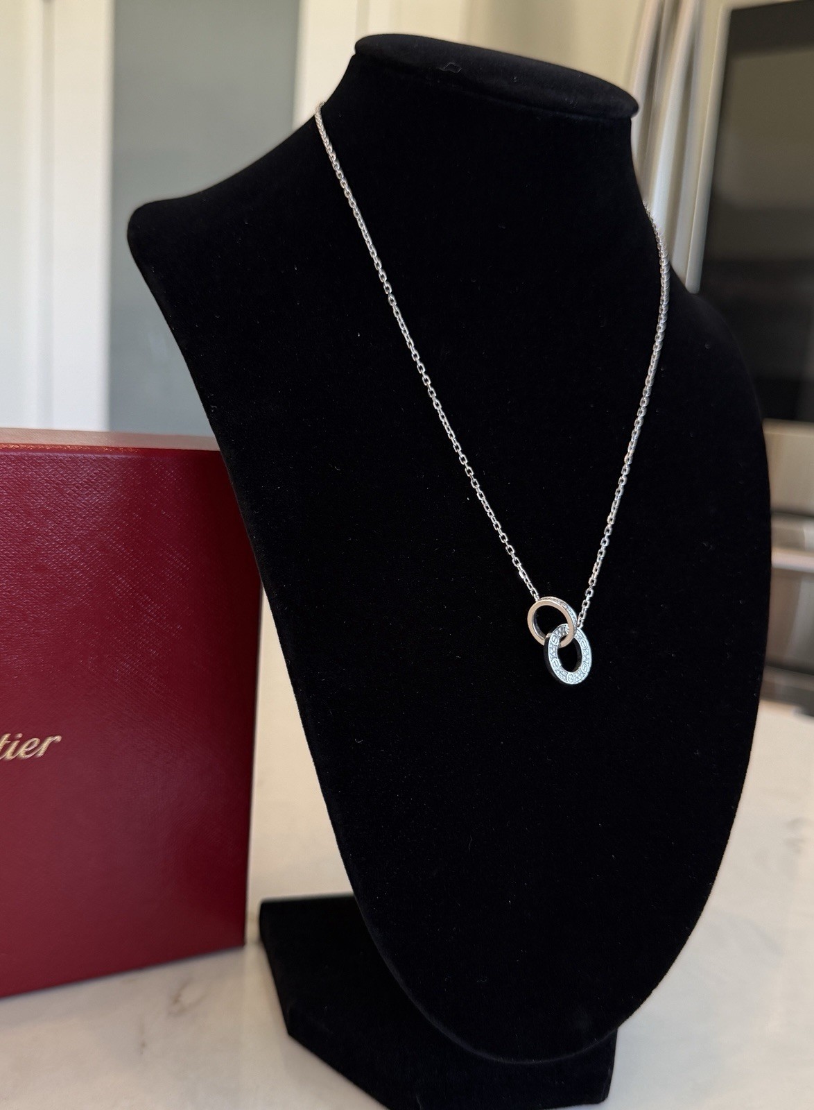Cartier Love Necklace with Pendant 18k White Gold Pavé Diamond 0.30 ctw