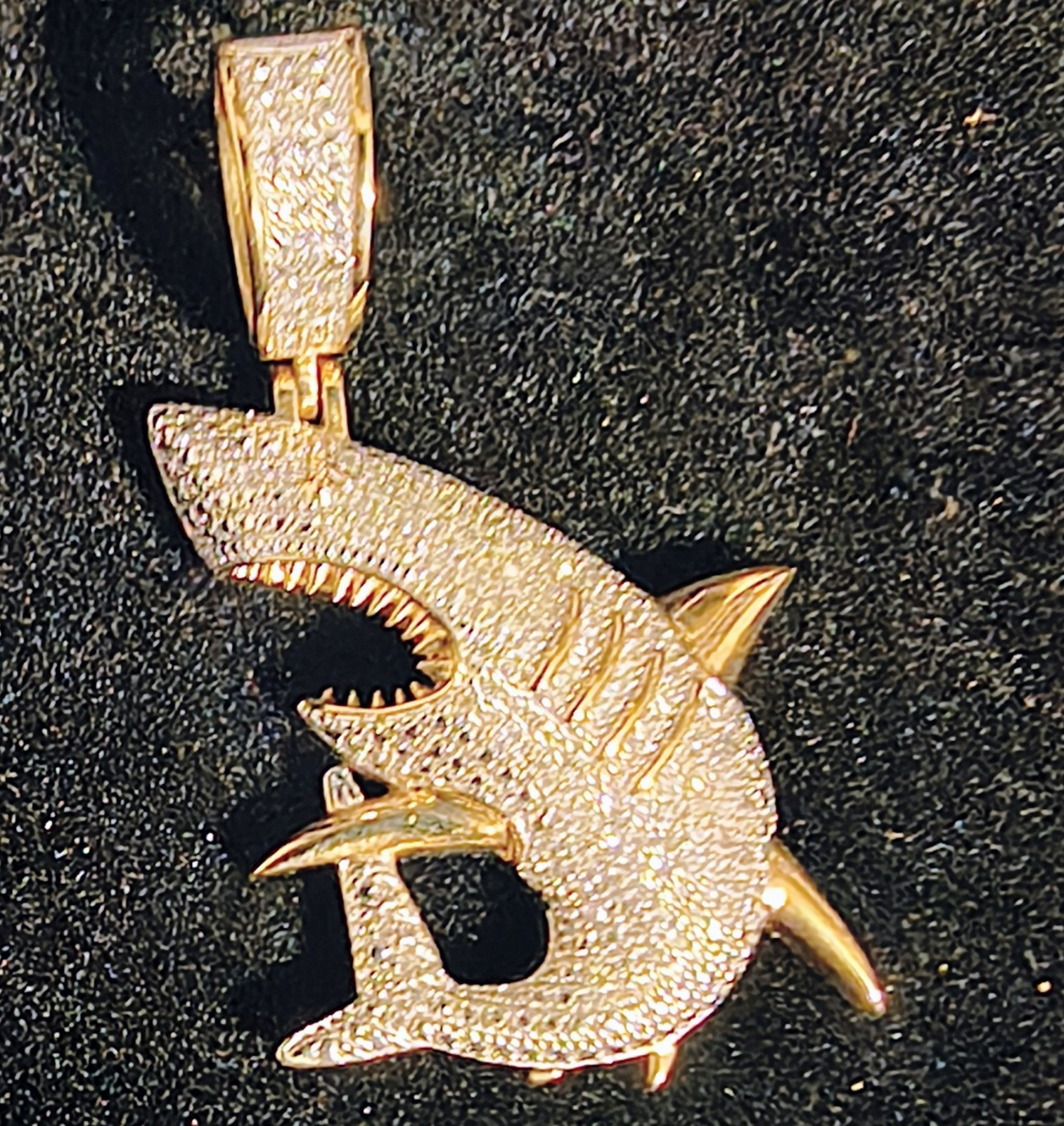 10k Gold Diamond Shark Pendant