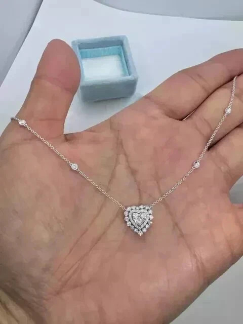 3.00Ct Round Cut Lab-Created Diamond Heart Pendant 14K White Gold Plated