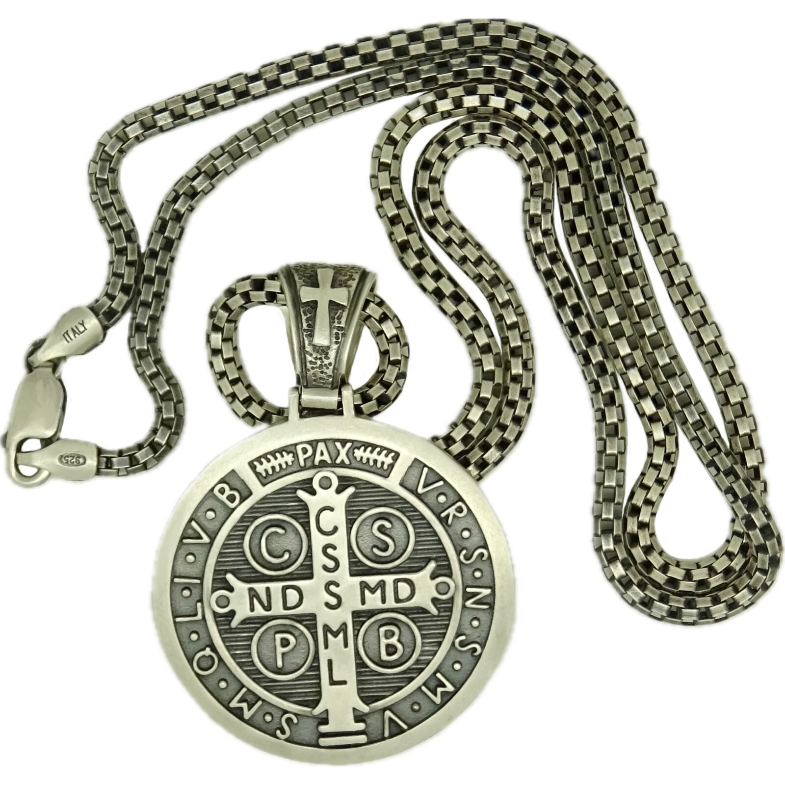Saint Benedict Men’s Woman’s Silver 925 Pendant Medal Cross Exorcism with Chain