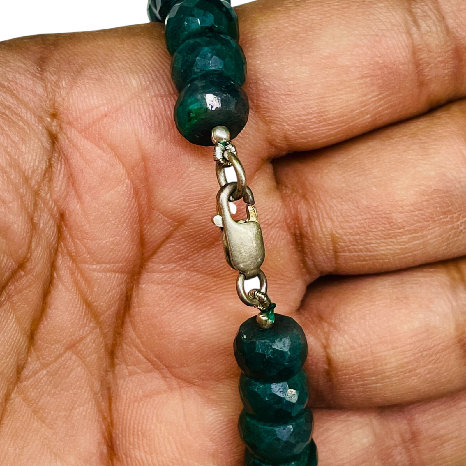 7.5 Inch Natural Green Sapphire Bracelet 9-12mm Big Facetted Beads 925 Clasp