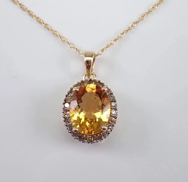 2Ct Oval Cut Lab Created Citrine Women’s Halo Pendant 14k Yellow Gold Plated