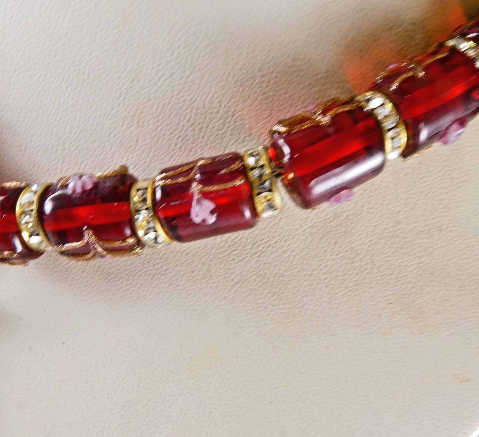Sterling Silver Garnet Cross Pendant Necklace Red Glass Barrel Beads Crystals