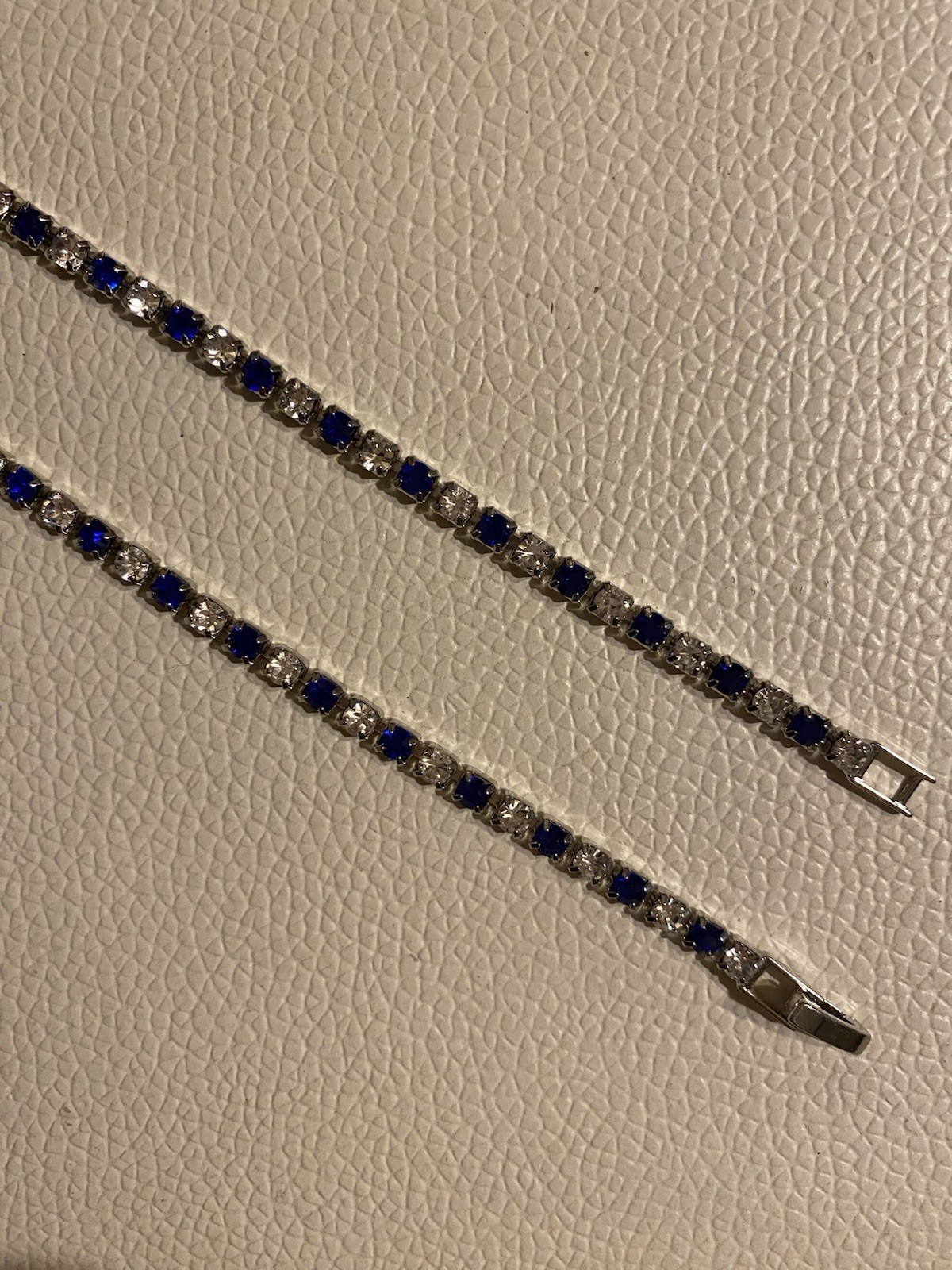 18CT Blue & White Lab Created Diamond Necklace 14K Gold Plated Sterling 19,5”