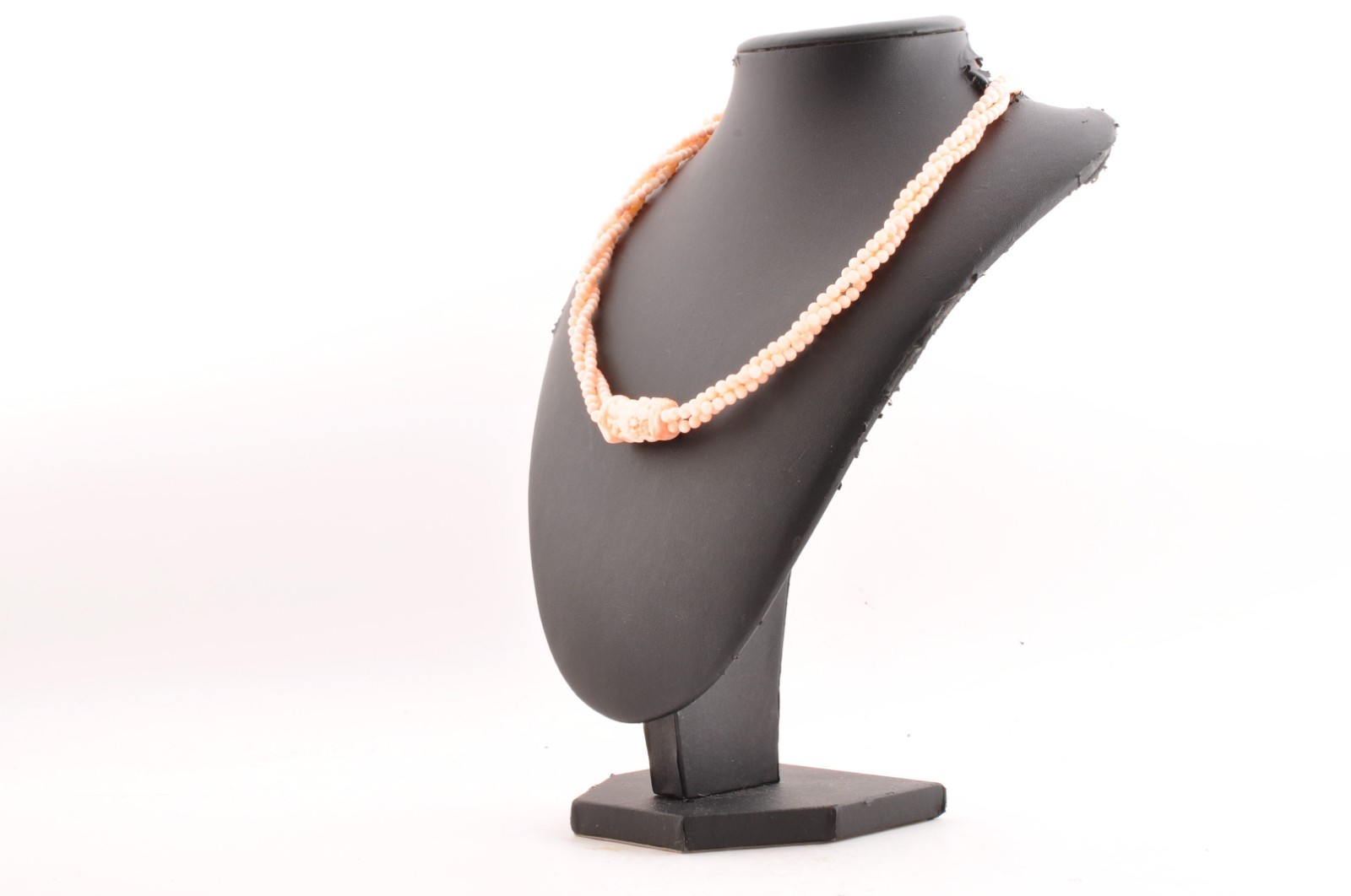 14k gold clasp pink coral necklace carved “cherry blossoms” Certification box.