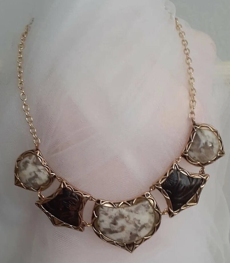Designer Studio Barse Bronze Jasper Gemstone Leather Embossed 19″ Necklace