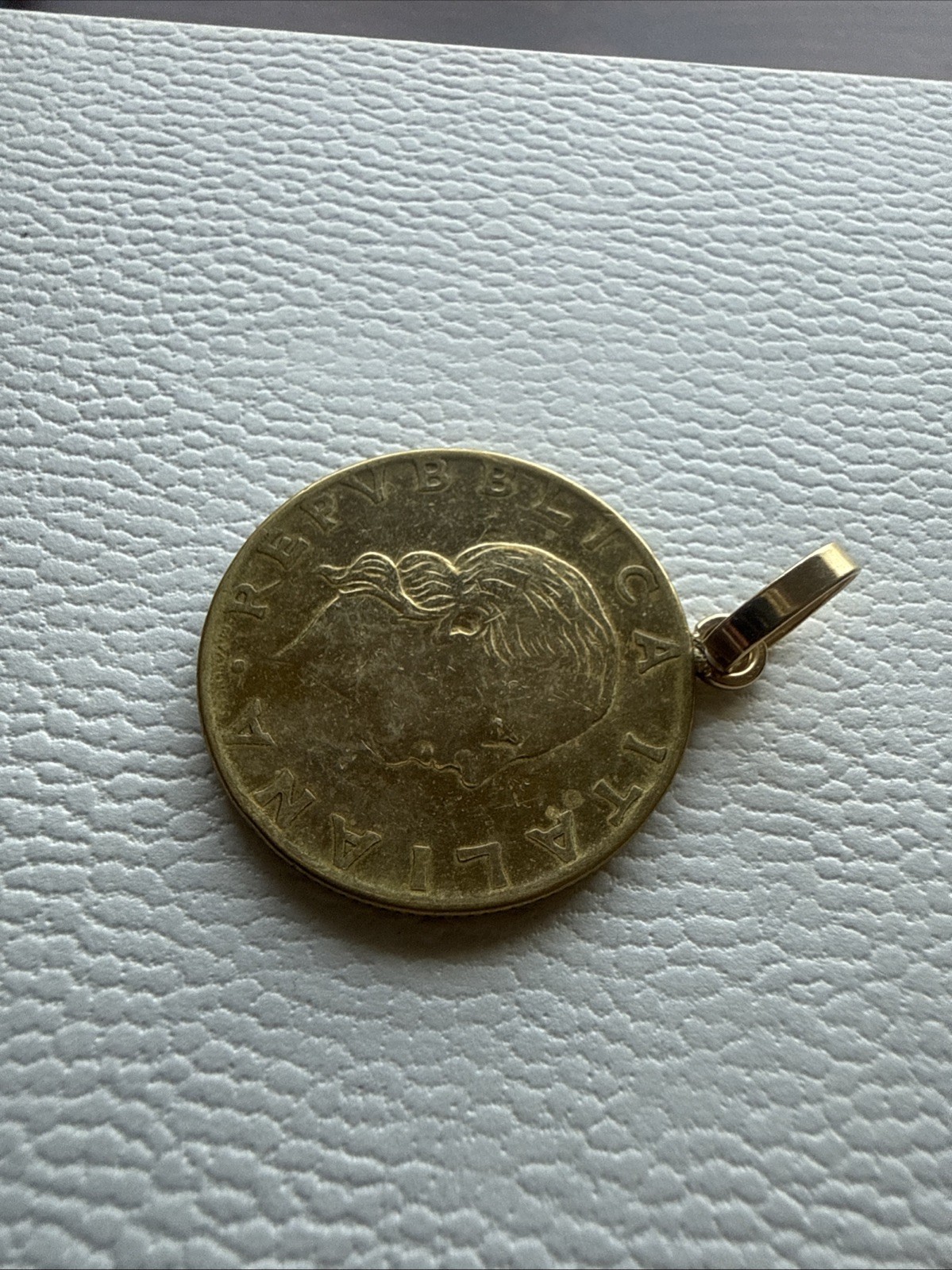 1979 Italian 200 Lire Coin Pendant Milor with 14K Gold Bail