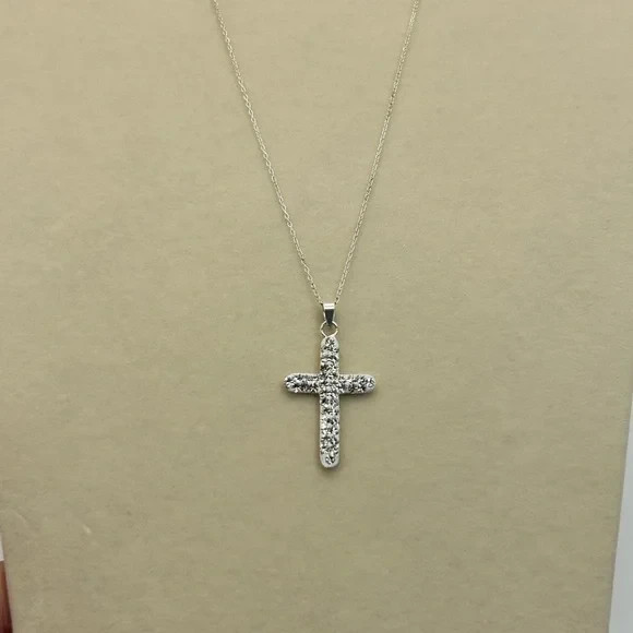 Sterling Silver Crystal Cross Necklace 17″ Stamped 925 Italy Dainty Unbranded
