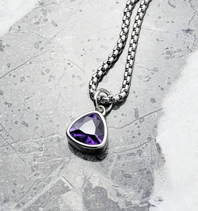 Real Trillion Cut Amethyst Gemstone Pendant 925 Sterling Silver Anniversary Gift