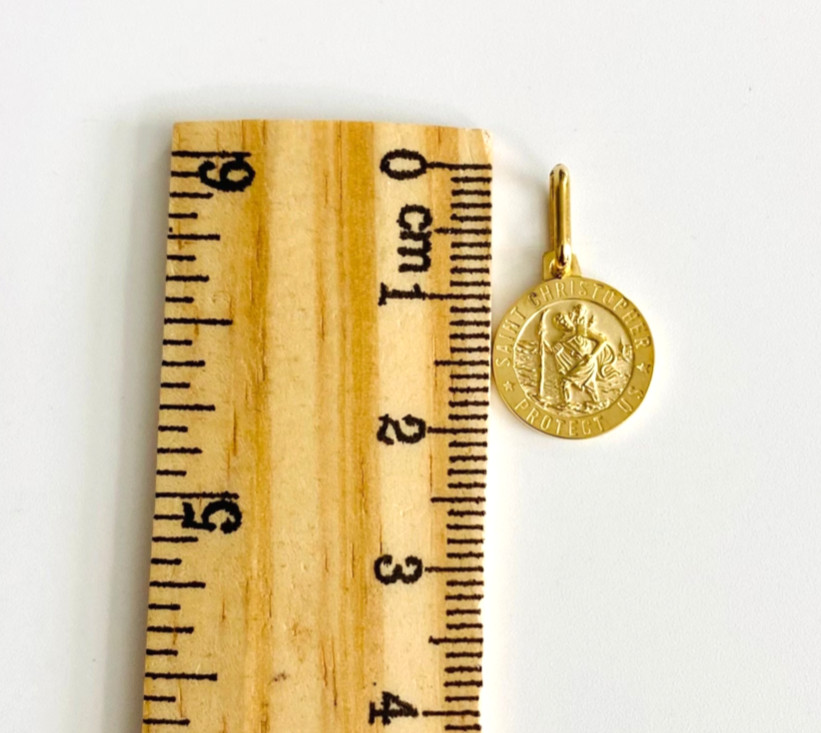 14K Solid Gold Saint 12mm Round Christopher Medal- 14k Solid Gold Pendant- PT268