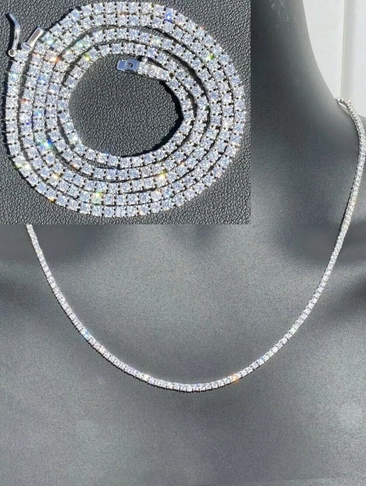 925 Sterling Silver Moissanite Tennis Necklace 4mm Round Cut Chain Unisex Gift