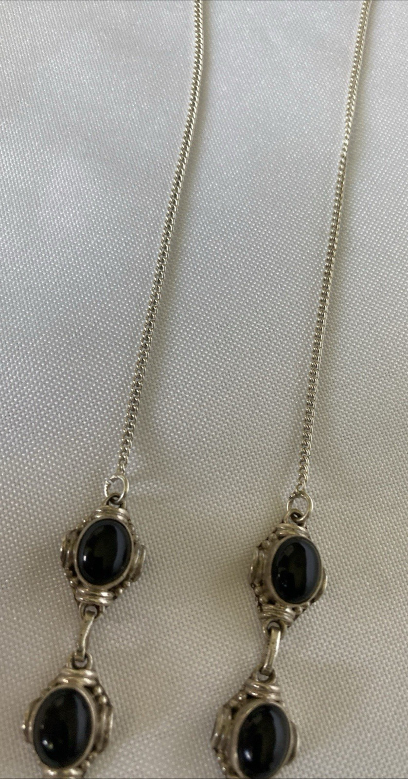 Pendant Necklace Sterling Silver with Black Stones Made in India New