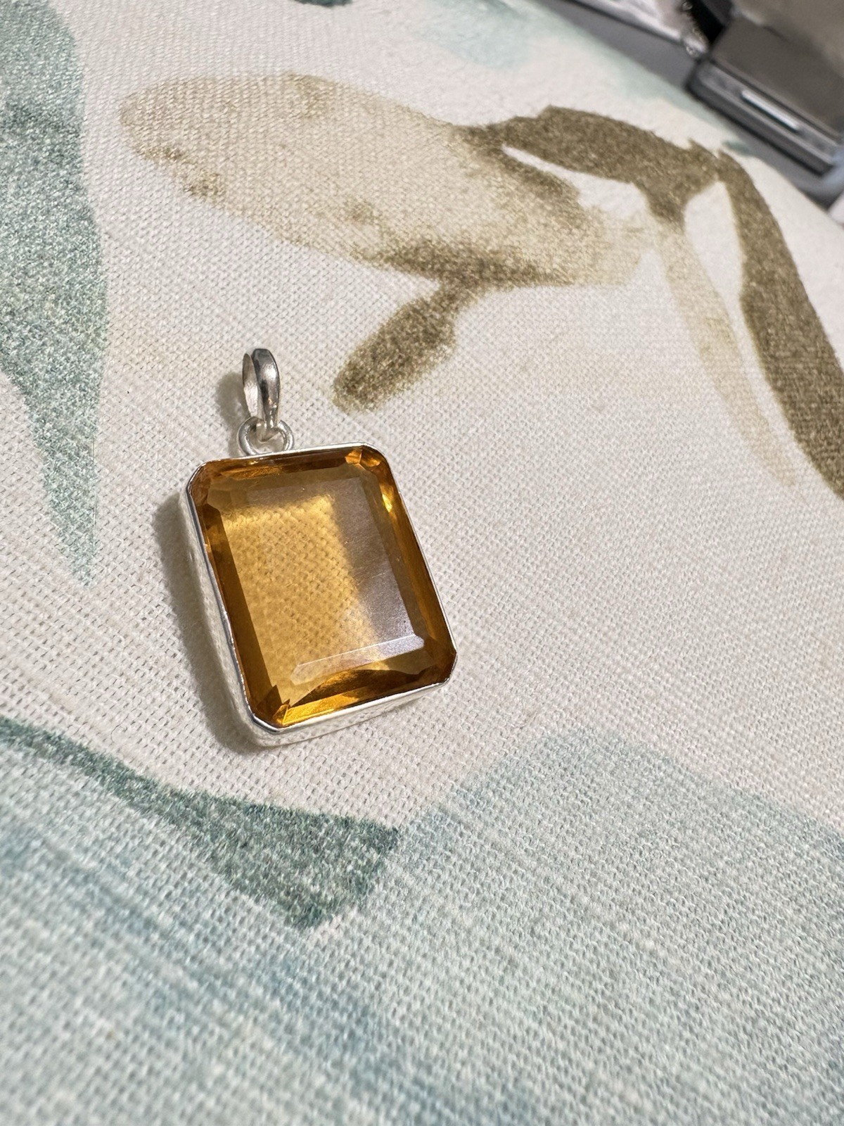 Sterling Silver Genuine 14Ct Emerald Cut Citrine Gemstone Pendant-Pendant Only