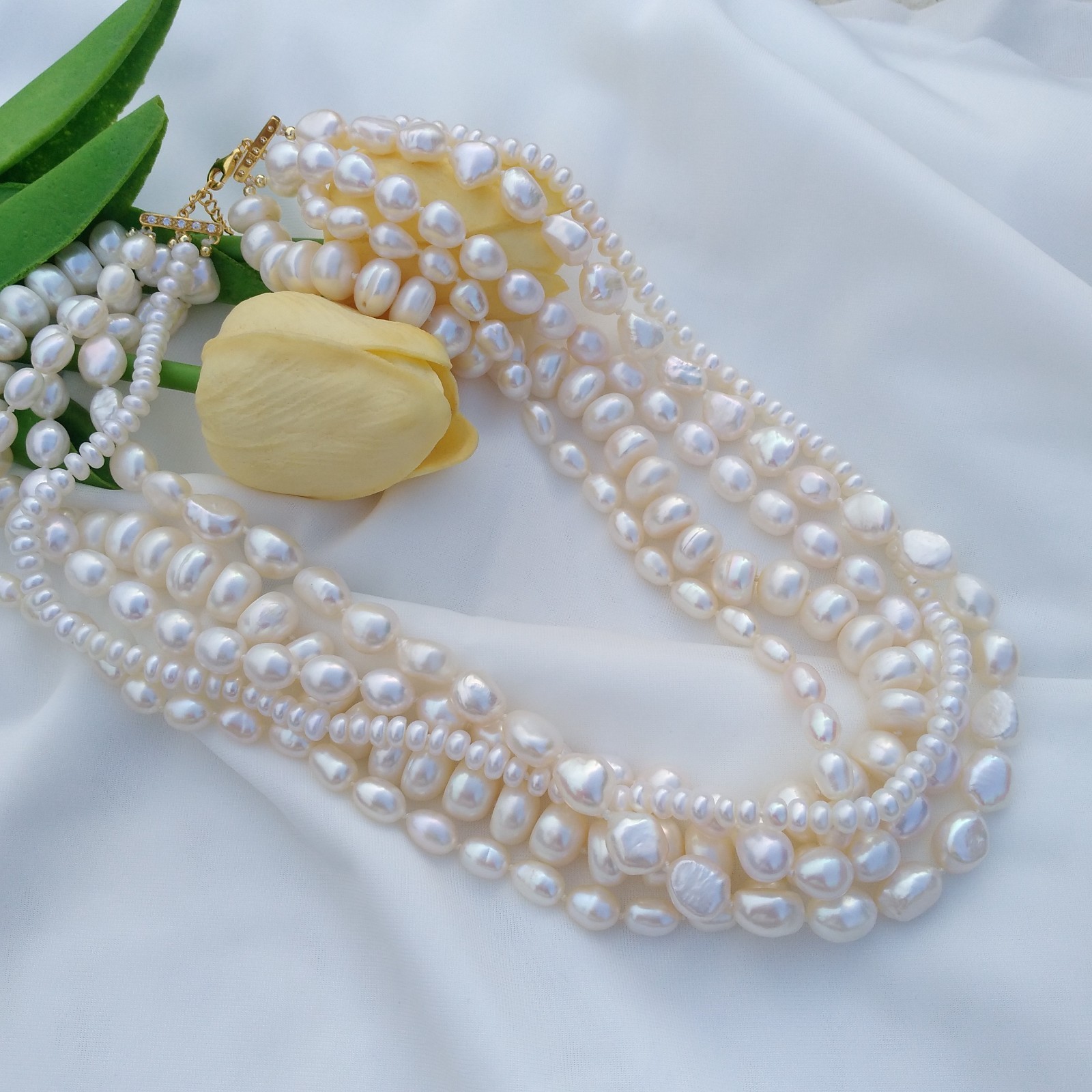 5 Rows Precious Multi-Share White AAA+ South Sea Natural Pearl Necklace 17inch