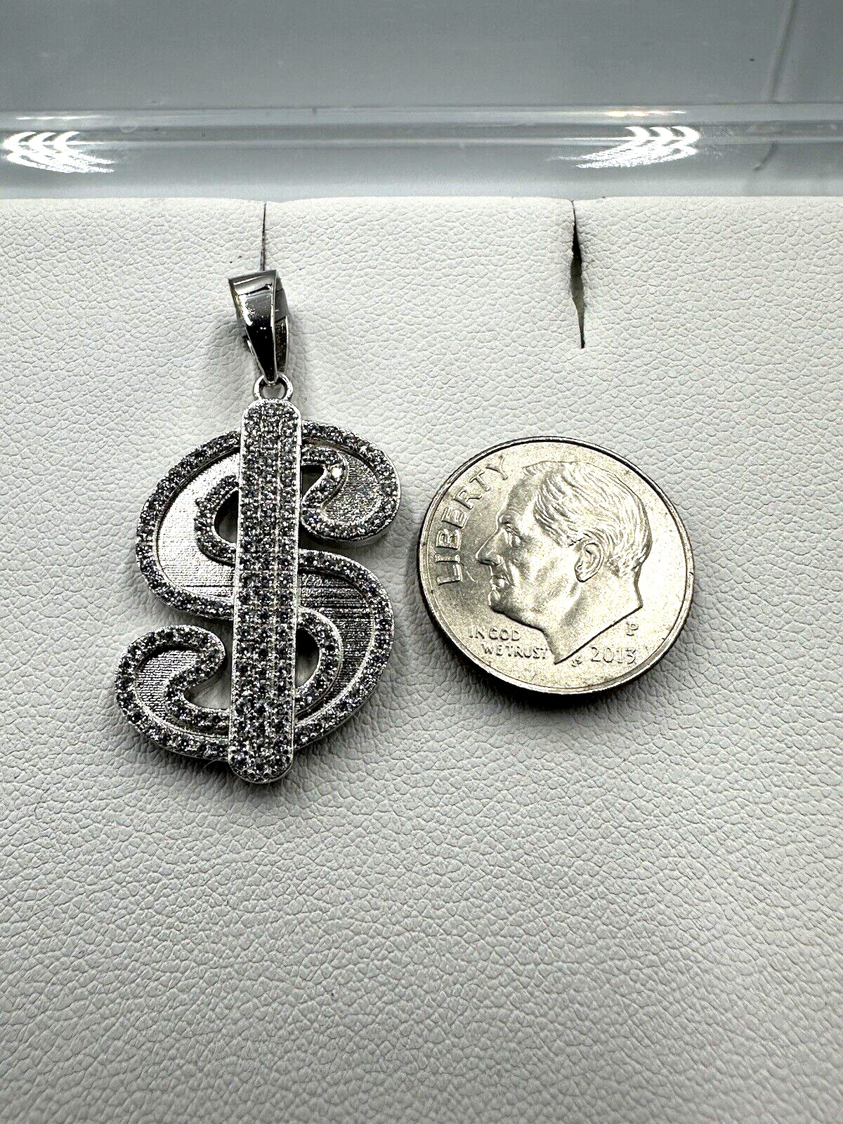 Sterling Silver CZ Dollar Sign Pendant (17 x 34 mm)