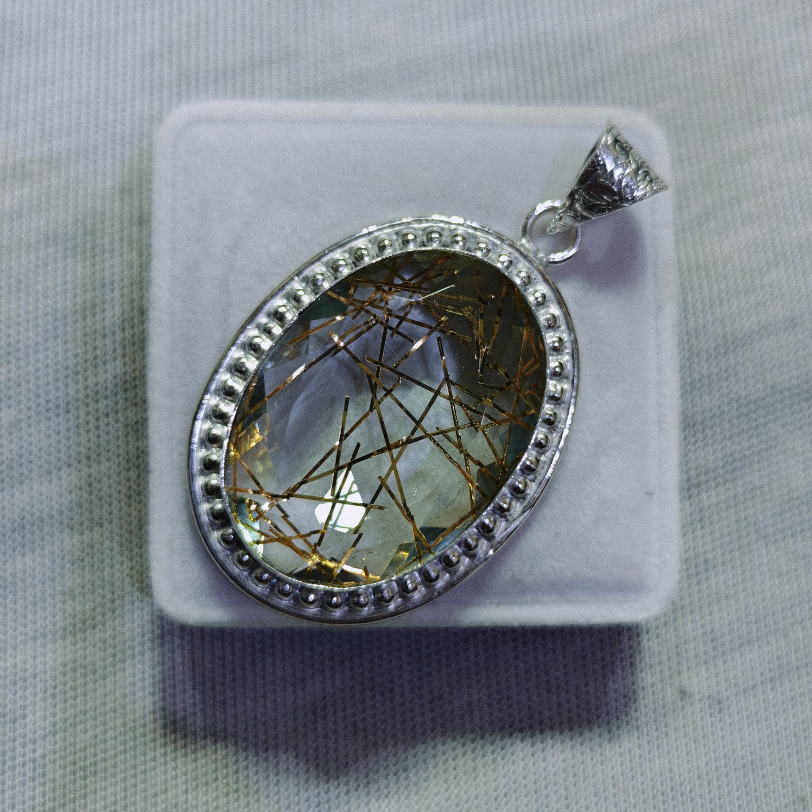 Golden Rutile Quartz Oval Gemstone Pendant Rutile Sterling Silver Pendant Gift