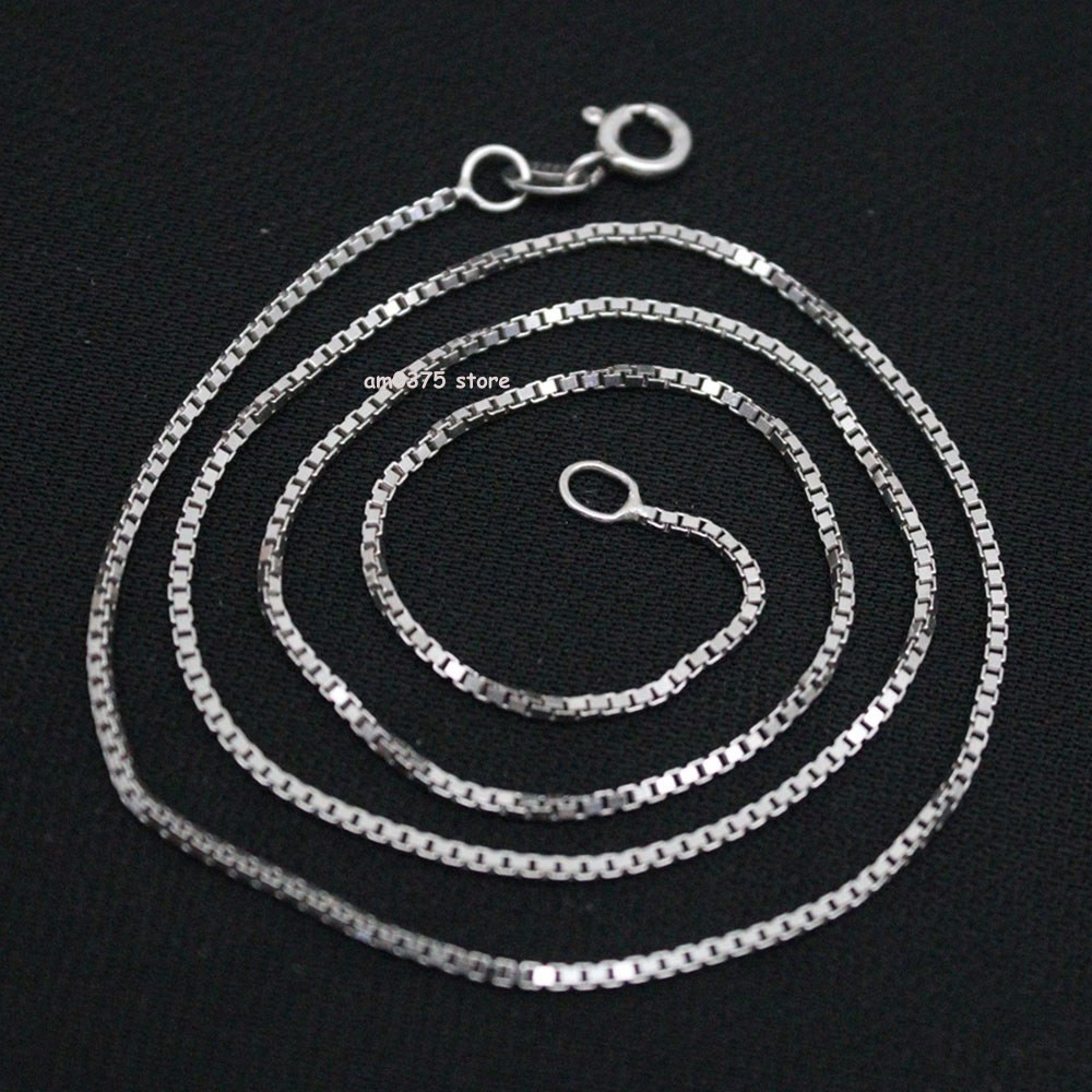 Real S925 Sterling Silver Necklace Women‘s 1.2mm Thin Box Chain Link 18inch