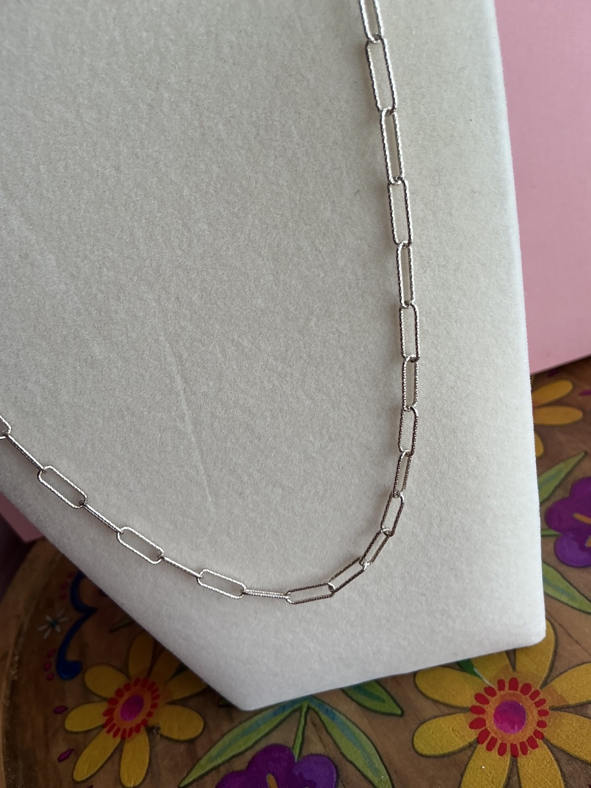 Sterling Silver Paperclip Chain Necklace 20″ – 925 Brushed Silver ITALY
