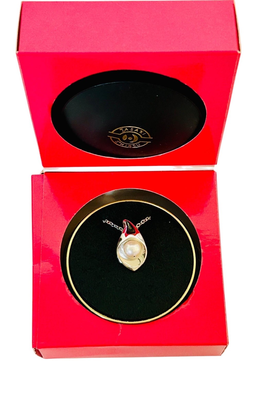 Tasaki Akoya Pearl Necklace Sterling Silver Teardrop Pendant in Original Box