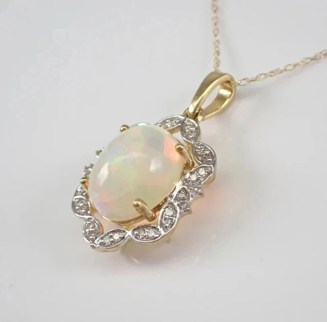 Natural Fire Opal 3Ct Oval Cut Vintage Halo Pendant 14KYellow Gold Plated Silver