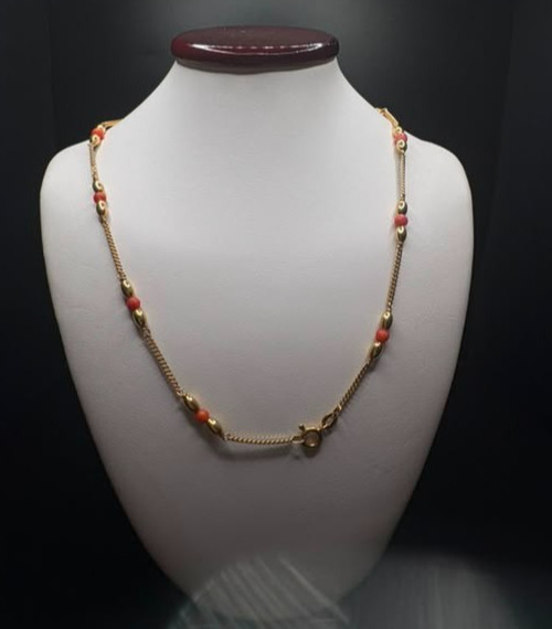 18Kt UnoAerre Flat Cable Link Chain with coral beads