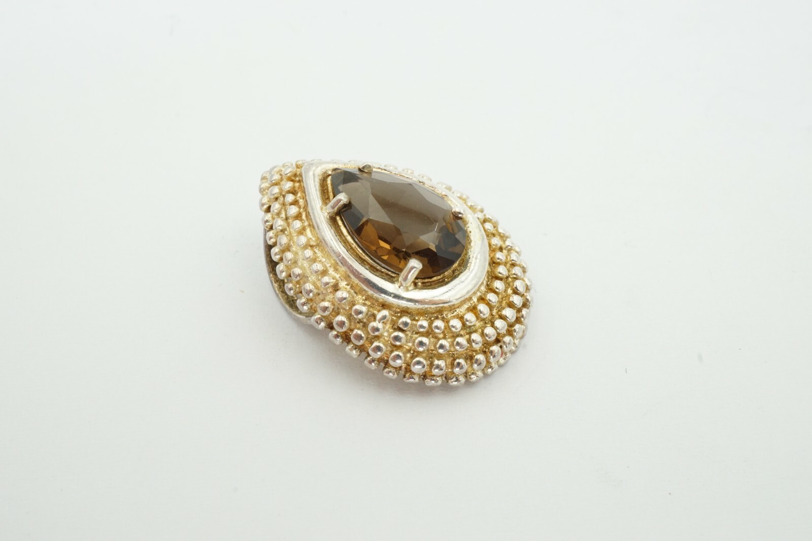 CID Sterling Silver 925 3 Carat Smoky Quartz Teardrop Slide Pendant