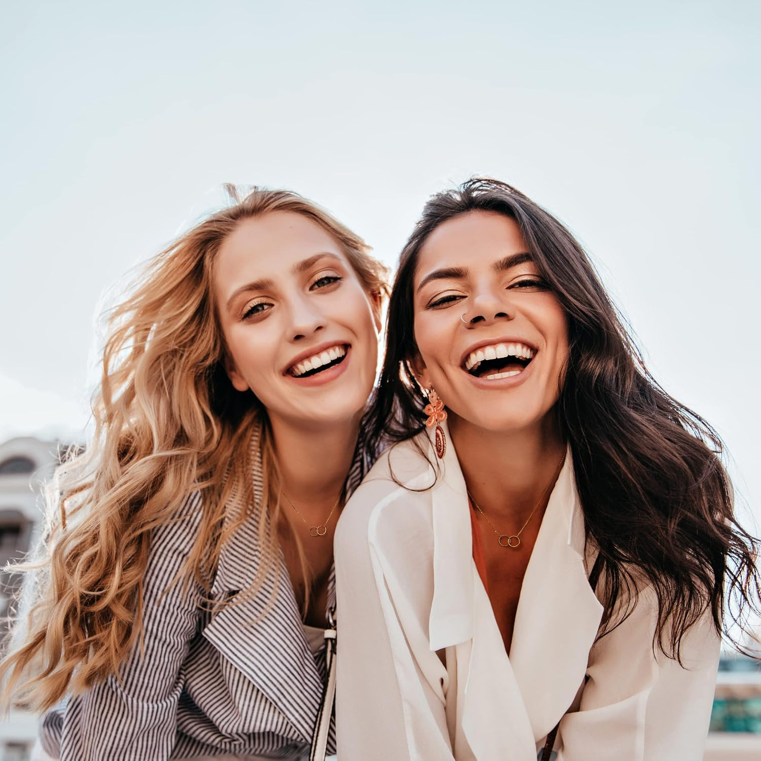 Best Friend Necklaces: Interlocking Circle Open Circle Ster Sterling Silver Chai