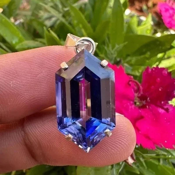 Natural 21 Ct Blue Sapphire Solid Silver Fancy Cut Pendant Certified Gemstone