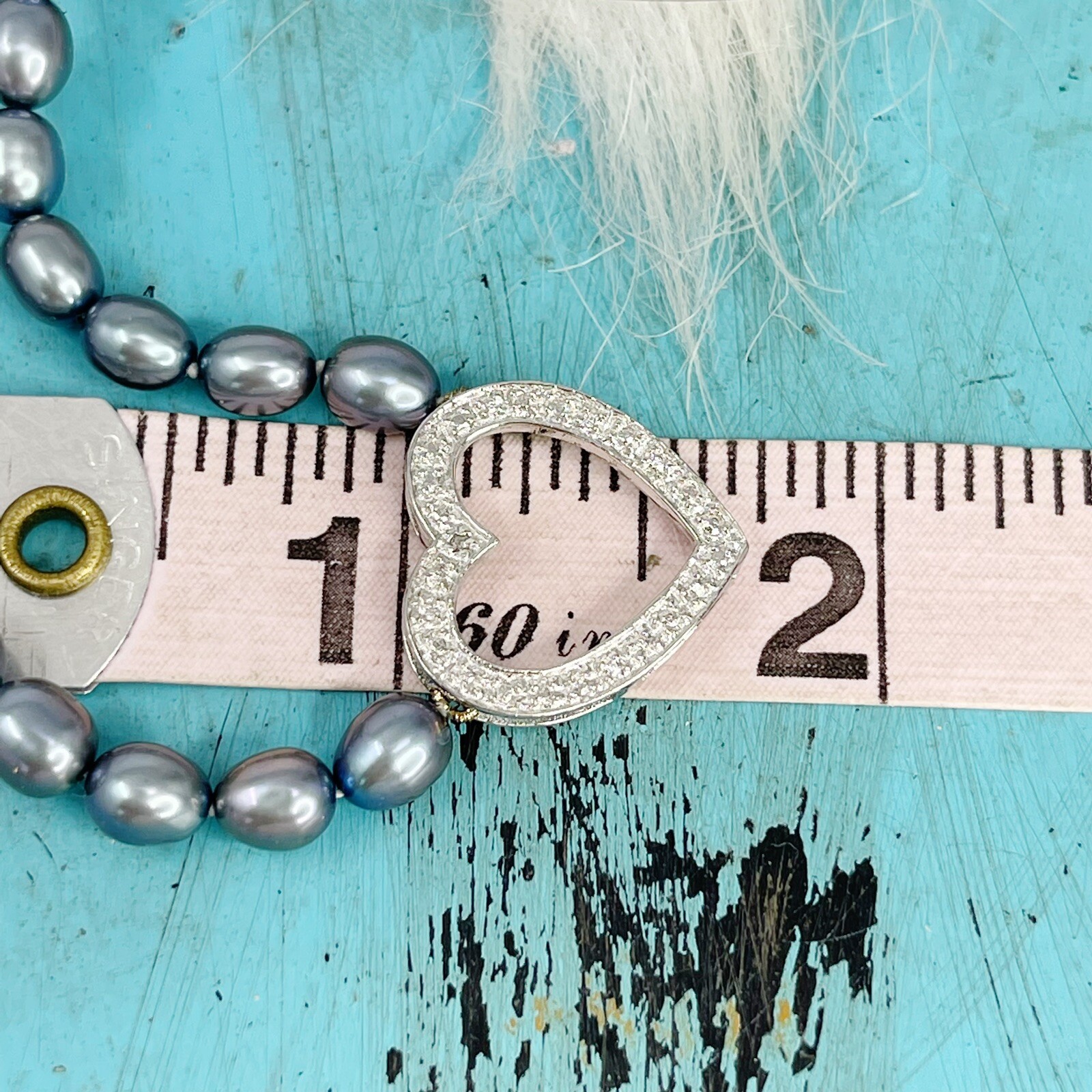 One Diamond Chip Freshwater Pearl Sterling Silver Heart Necklace Choker