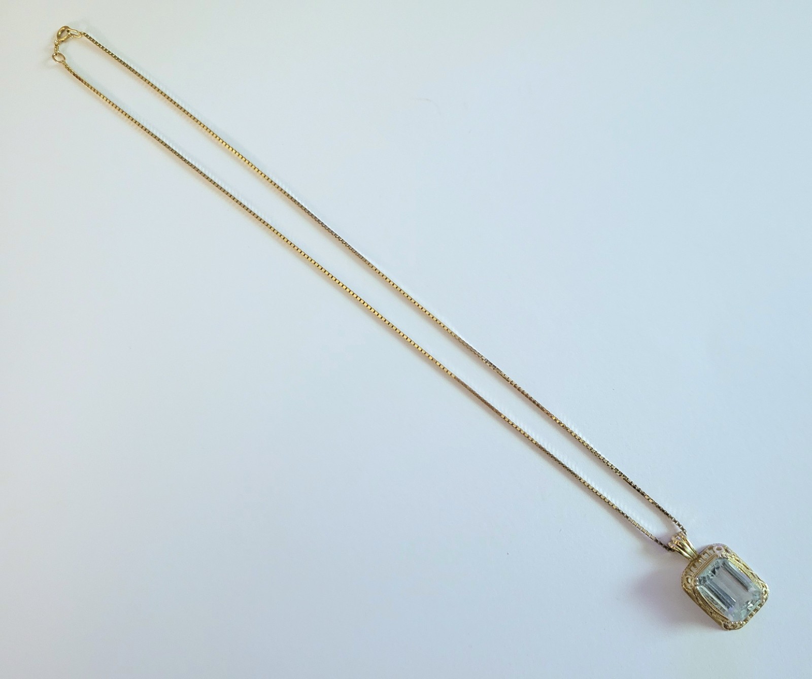 Topaz 14k Gold Art Deco Pendant Necklace 6.9 GTW Vtg Marked ZRW JewelAmerica