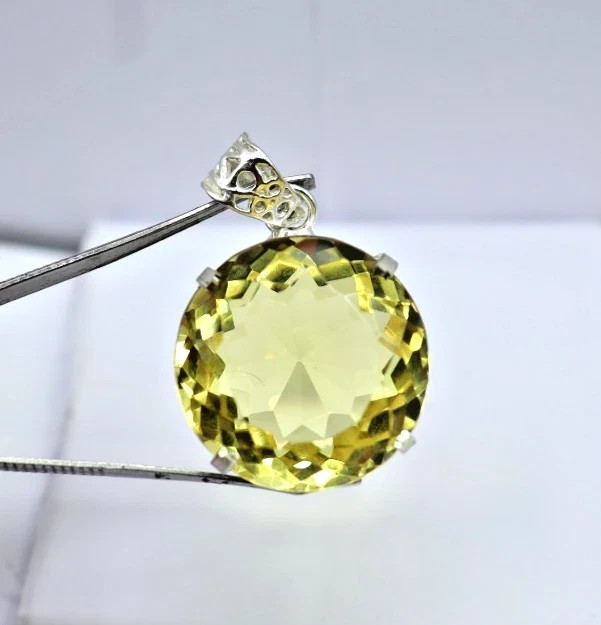 Natural Topaz 83 Ct Yellow 925 Sterling Silver Round Certified Gemstone Pendant