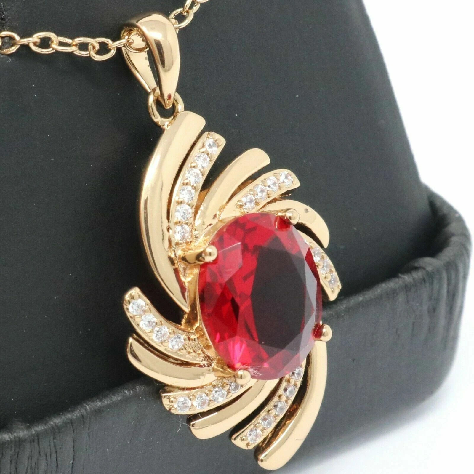 3Ct Oval Cut Red Garnet Women’s Unique Pendant 14K Yellow Gold Finish Free Chain