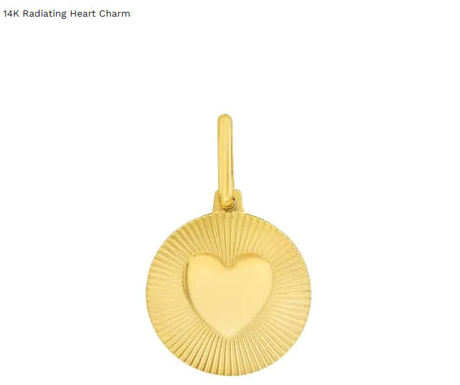 14K Yellow Gold Polished Radiating Heart Charm Pendant 15MM 2 Grams
