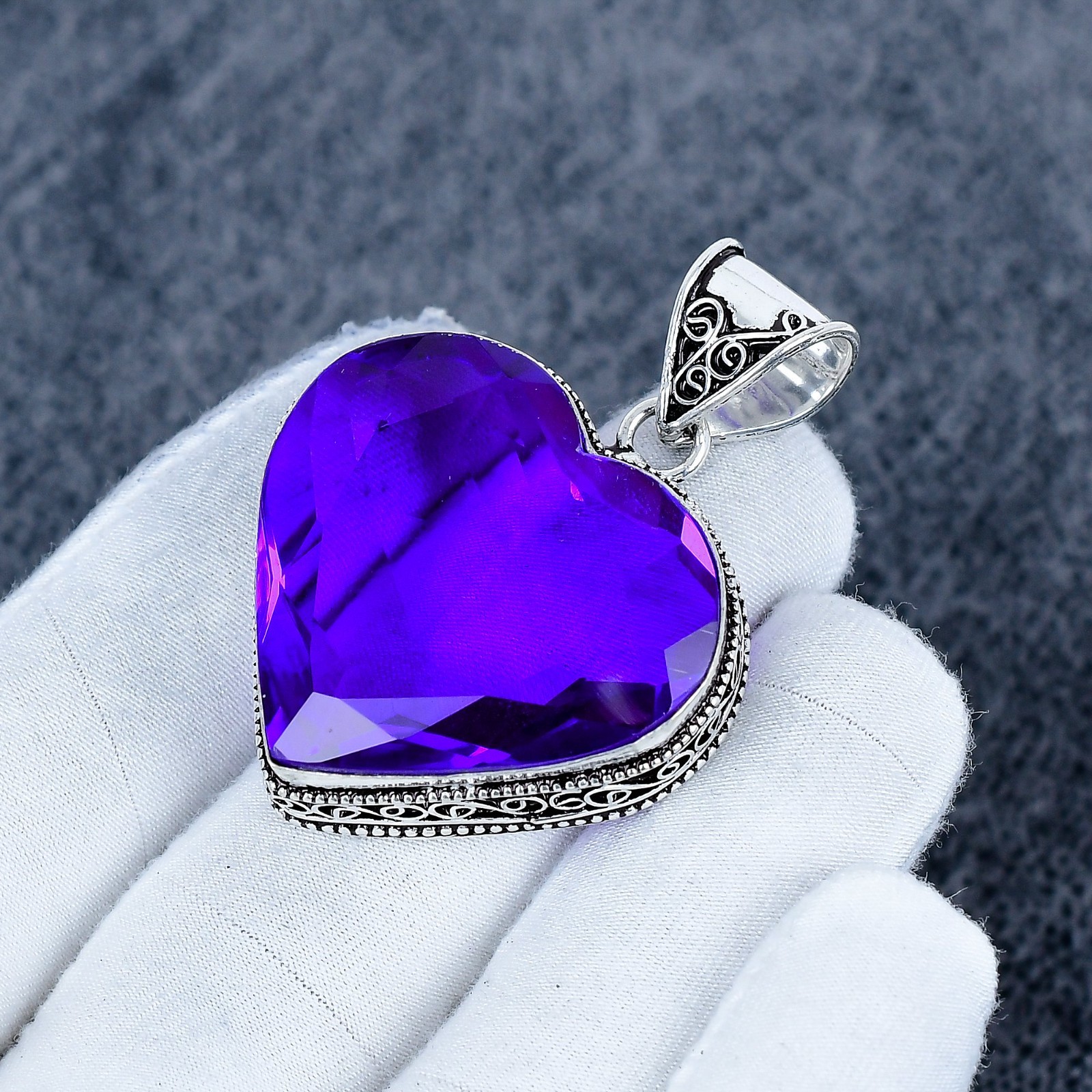 Heart Shape Purple Amethyst Pendant, 925 Sterling Silver Pendant, Handmade Gift