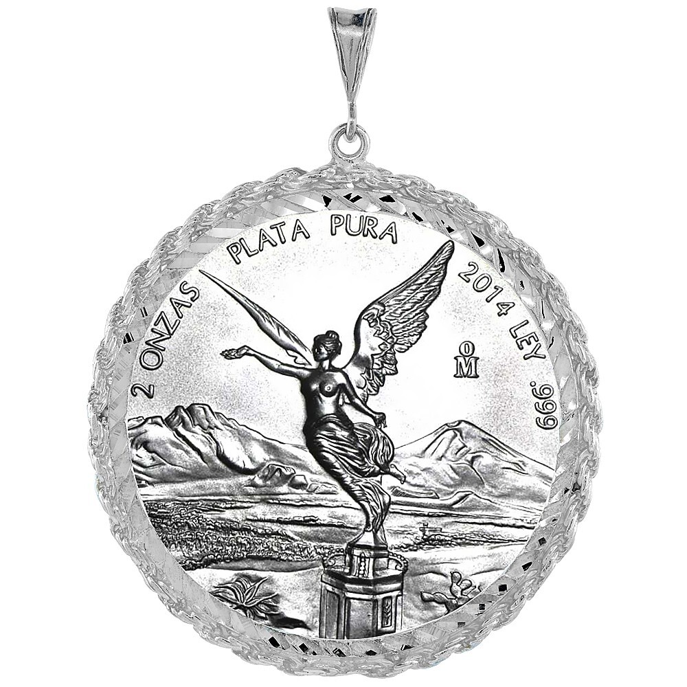 925 Sterling Silver Rope Edge Prong Back Bezel for 47mm 2 oz Pancho Villa Coin
