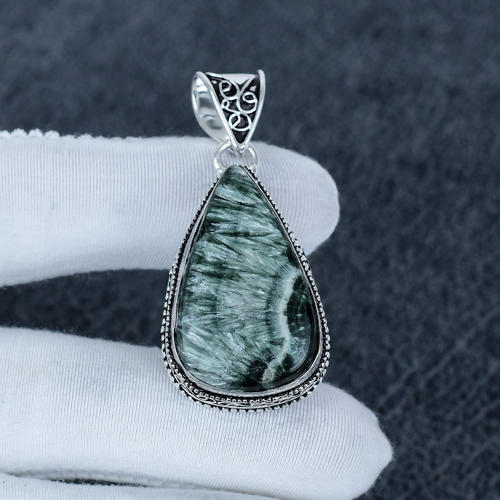 Seraphinite Gemstone Pendant 925 Sterling Silver Pendant, Handmade Pendant Gift