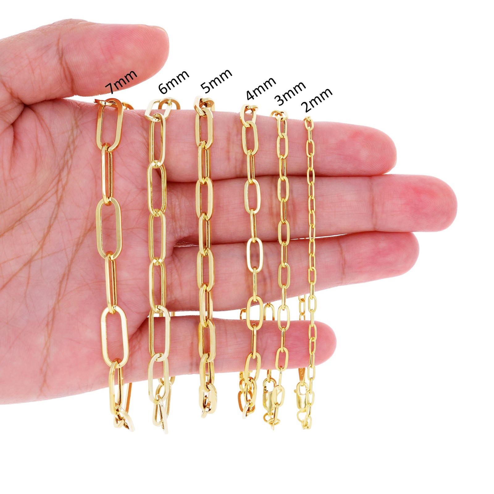 14k Yellow Gold Paperclip 2mm-7mm Chain Bracelet Necklace Mens Womens 7″-24″
