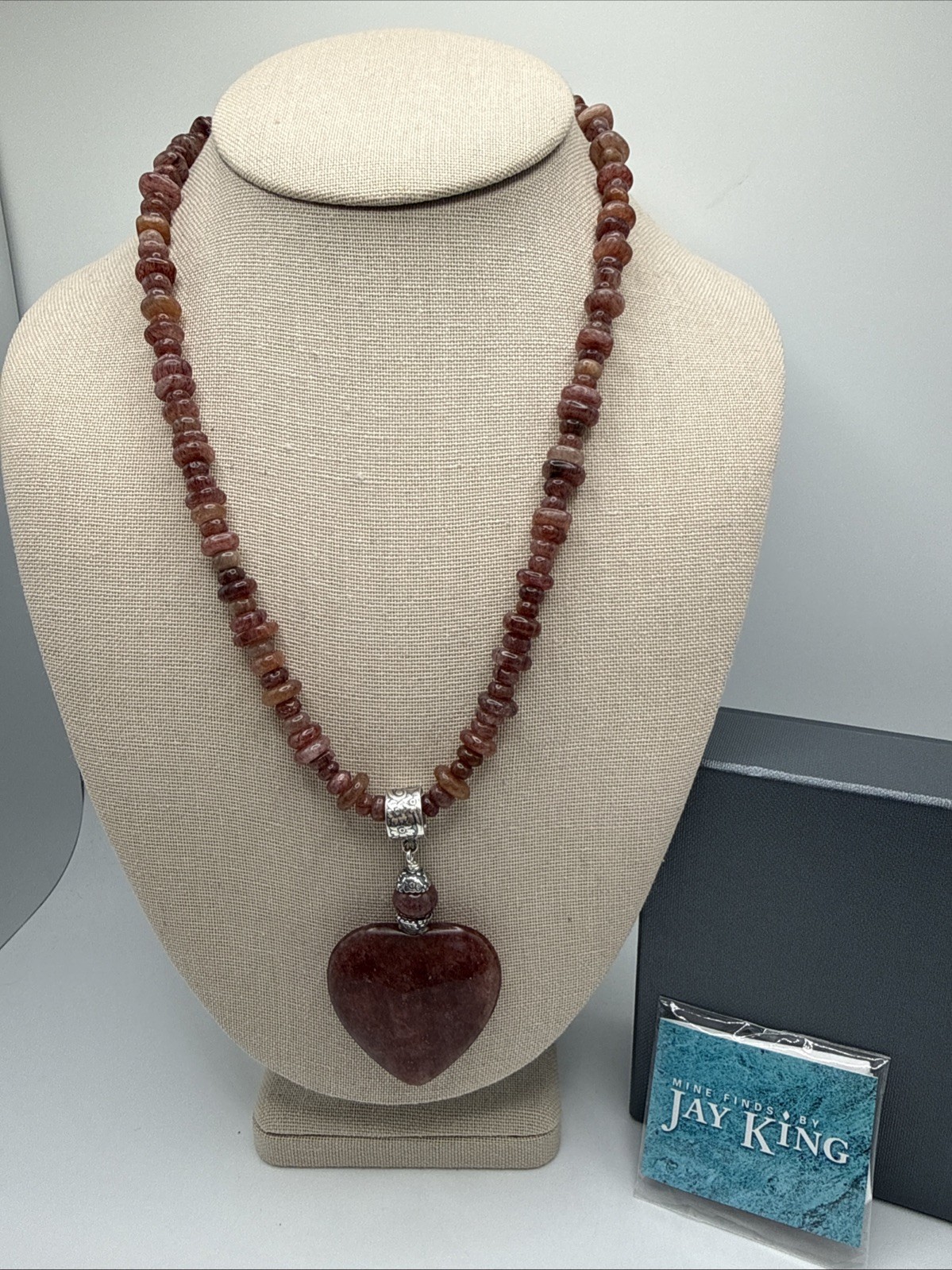 Jay King Natural Nigerian Strawberry Quartz 925 Heart Pendant Necklace