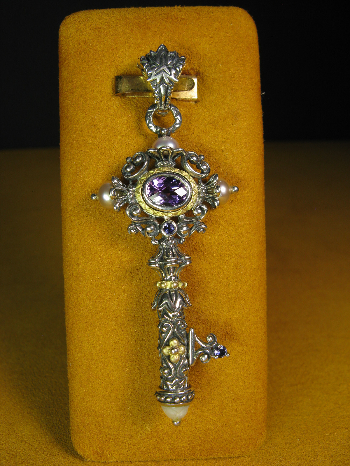 BARBARA BIXBY KEY AMETHYST PEARL IOLITE MOP GEMSTONE FLOWER ENHANCER Pendant