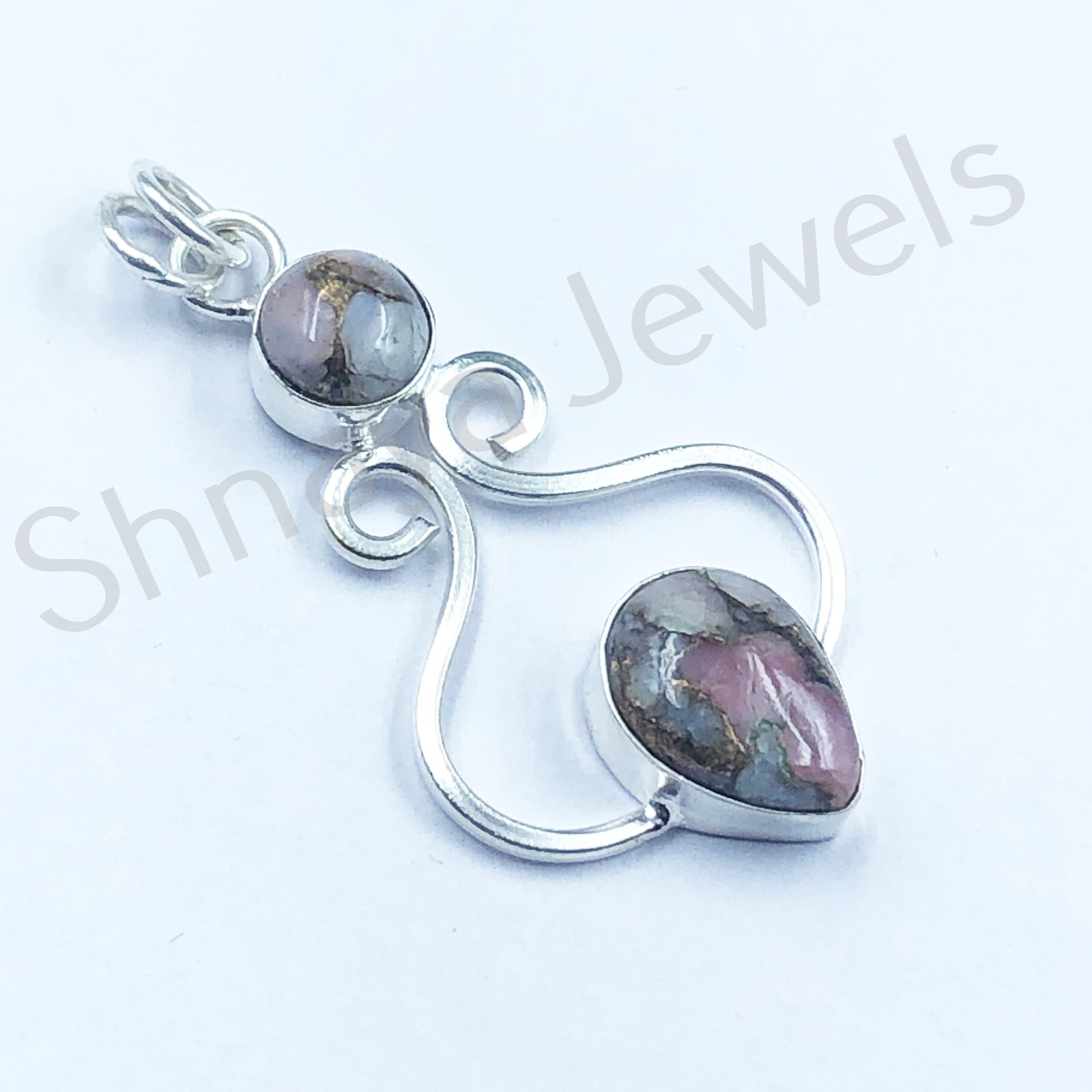 Beaut Unisex PINK OPAL COPPER Pendant Natural Gemstone 925 Sterling Silver 1.60″