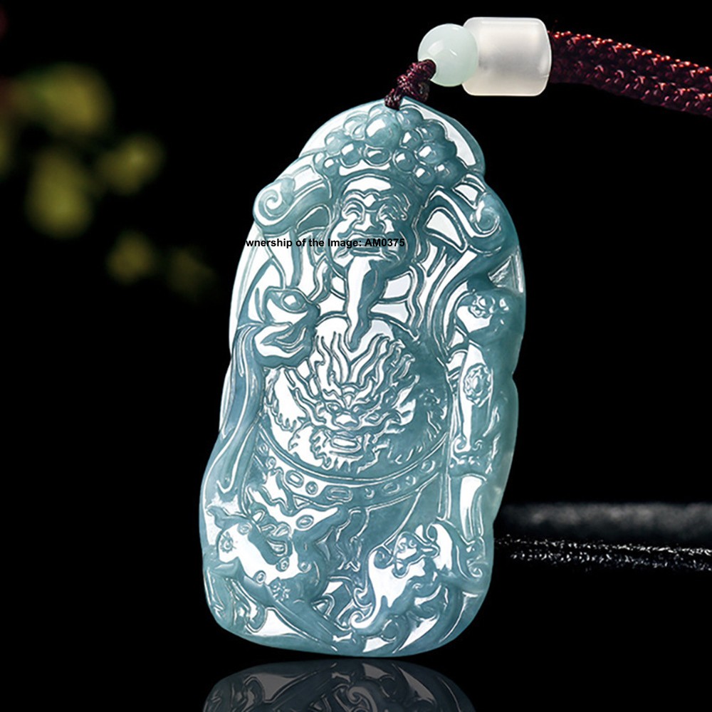 New Natural Grade A Jade Blue Jadeite Dragon Wealth-God Pendant Lucky Necklace
